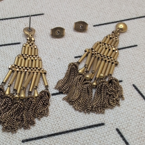J. Crew Gold Chandelier Earrings with Tassel Fringe - Picture 3 of 5